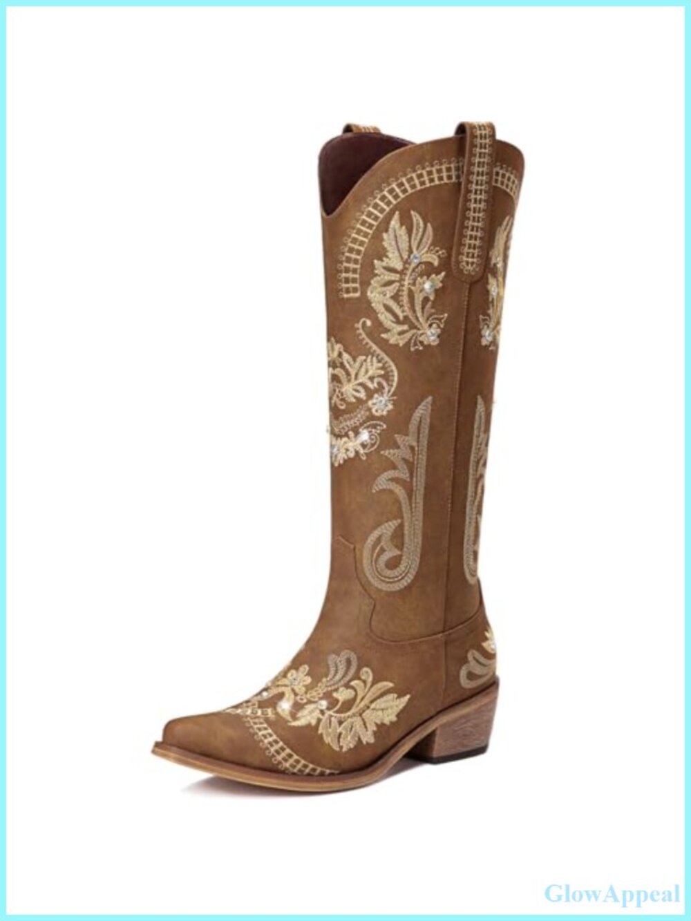 Knee High Cowboy Boots Western Pointed Toe Faux Leather Cowgirl